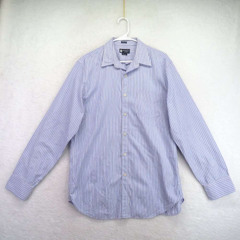J Crew Shirt Mens Large Blue Striped Button Down Haberdashery 80s 2-Ply Cotton